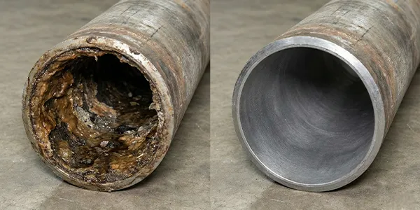 Hydro jetting pipe cleaning before and after