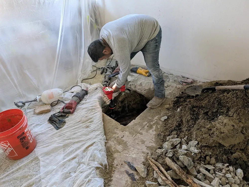 Slab leak repair and drain line excavation in Torrance